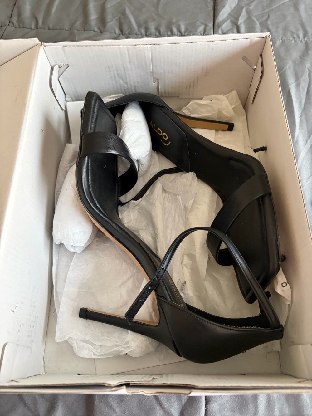 Aldo Black Open-Toe Ankle-Strap Stiletto Heels